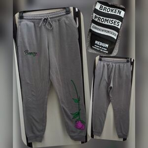 Zumiez 'Broken Promises' Gray Joggers with Rose Design Size Med